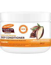 Palmer's® Cocoa Butter Formula® Length Retention Deep Conditioner with Biotin, fully strengthens hair with powerhouse natural protectants that work to reduce brittleness, breakage and split ends.
A hair and scalp treatment that works to promote visibly stronger, healthier hair. Protects hair lengths from breakage and damage allowing hair to grow to its optimum length potential. 
For Brittle, Fragile or Breakage-Prone hair.

Features:

Deeply penetrates to nourish each hair fibre
Strengthens to help prevent future damage
Moisturises, detangles and softens
Improves shine and elasticity
Parabens, Phthalates, Mineral Oil, Gluten, Dye, Silicone & Sulfate Free
