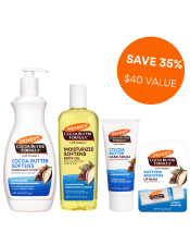 Cocoa Butter is a rich, nutrient-packed super ingredient with naturally occurring fatty acids for lock-in moisture and antioxidant-rich CMPs (Cocoa Mass Polyphenols) for collagen support and retention.
Palmer's exclusive Cocoa Butter Bundle includes all of your favourite Cocoa Butter products (as well as a bonus 15g Cocoa Butter Mini Jar), saving 35% off RRP and with $40 in value.

This bundle contains:
x1 Cocoa Butter Body Lotion 400ml
x1 Cocoa Butter Moisturising Body Oil 250ml
x1 Cocoa Butter Hand Cream 96g
x1 Cocoa Butter Lip Balm 4g

Palmer's® Cocoa Butter Body Lotion is a rich, luxurious, daily body lotion which softens and smoothes rough, dry skin, and provides deep hydration all over. 

Palmer's® Cocoa Butter Formula Moisturising Body Oil is a lightweight oil, specially formulated with intensively moisturising pure Cocoa Butter and Vitamin E for a radiant, healthy glow, and to hydrate and soften skin.

Palmer's® Cocoa Butter Formula Hand Cream softens and smoothes dry, cracked hands. Crafted with intensively moisturising Cocoa Butter and Vitamin E, to provide a deep hydration all over. 

Palmer's® Cocoa Butter Formula Lip Balm softens and smoothes lips, crafted with intensively moisturising Cocoa Butter and Vitamin E. Locks in hydration to protect lips from chapping, cracking or environmental damage.