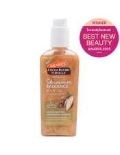 Palmer's Cocoa Butter Formula Shimmer Radiance Body Oil is a nourishing body oil that illuminates skin with a golden highlight, for instant nourishment that leaves skin looking healthy, radiant and glowing. Crafted with intensively moisturising Cocoa Butter and skin-illuminating pearls for nourished skin with a glow-kissed shimmer.
Usage: Shake to shimmer! Apply directly to clean skin and massage in. Focus on areas that you really want to illuminate like the decolletage, arms or even the whole body for an all-over glow! Hop tip: Add a few drops to your facial moisturiser for a golden face glow! This product accentuates tans and dark skin tones, for a gorgeous glow!
Features:

Natural mineral ‘Mica’ shimmer
Decadent cocoa scent
Illuminates skin 
Dermatologist Approved
Deeply hydrates for 48 hour moisture
Vegan friendly

WINNER | BEST NEW BODY OIL - 2025 BEAUTY HEAVEN BEST NEW BEAUTY AWARDS