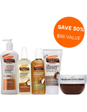 Get your summer glow on with Palmer's exclusive Golden Glow Bundle. The bundle includes our must-have picks for hydrated, glowing skin, saving a total of 30% off RRP, and with $86 in value.
This bundle contains:
x1 Brazilian Coco Cream 250g
x1 Shimmer Radiance Body Oil 150ml
x1 Shimmer Radiance Body Gloss 155ml
x1 Cocoa Butter Natural Bronze Gradual Tanning Moisturiser 400ml
x1 Coconut Oil Formula Body Oil 150ml

Palmer's® Brazilian Coco Whipped Body Cream is clinically proven to visibly firm bum, bust, belly & more! Formulated with a powerful blend of nourishing & firming ingredients, including rich hydrator Coconut Oil, powerful Brazilian super ingredients Guarana and Açai, plus Collagen & Elastin.
Palmer's® Shimmer Radiance Body Oil is a nourishing body oil that illuminates skin with a golden highlight, for instant nourishment that leaves skin looking healthy, radiant and glowing.
Palmer's® Shimmer Radiance Body Gloss is a light lotion that illuminates skin with an ethereal highlight while providing rich moisture, to leave skin looking healthy, radiant and glowing. 
Palmer's® Cocoa Butter Natural Bronze Tanning Moisturiser creates a delicate, sun-kissed, summer glow all year long. Gradually build a subtle tan within a few days, while deeply moisturising your skin.
Palmer's® Coconut Oil Formula Body Oil is a light oil that hydrates and replenishes skin, crafted with antioxidant-rich Extra Virgin Coconut Oil and Green Coffee Extract, for radiant, healthy-looking skin. 