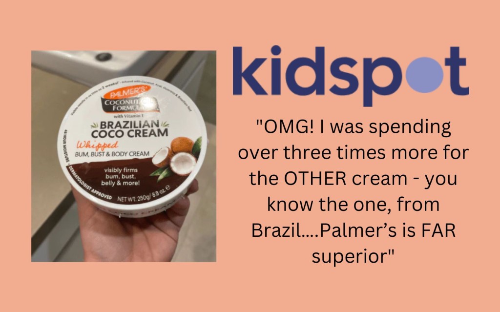 Kidspot article: I found the best Sol de Janeiro Bum Bum cream dupe for summer with image of Palmer's Brazilian Coco Whipped Body Cream