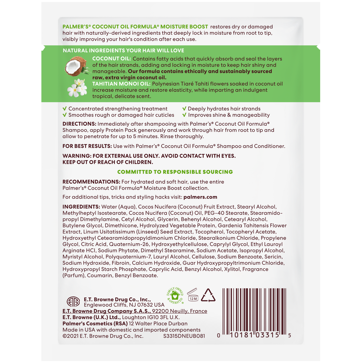 Palmer's Coconut Oil Moisture Boost Protein Treatment Pack 60g