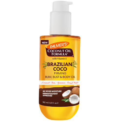 Palmer's Coconut Oil Formula Brazilian Coco Firming Oil bottle on a white background