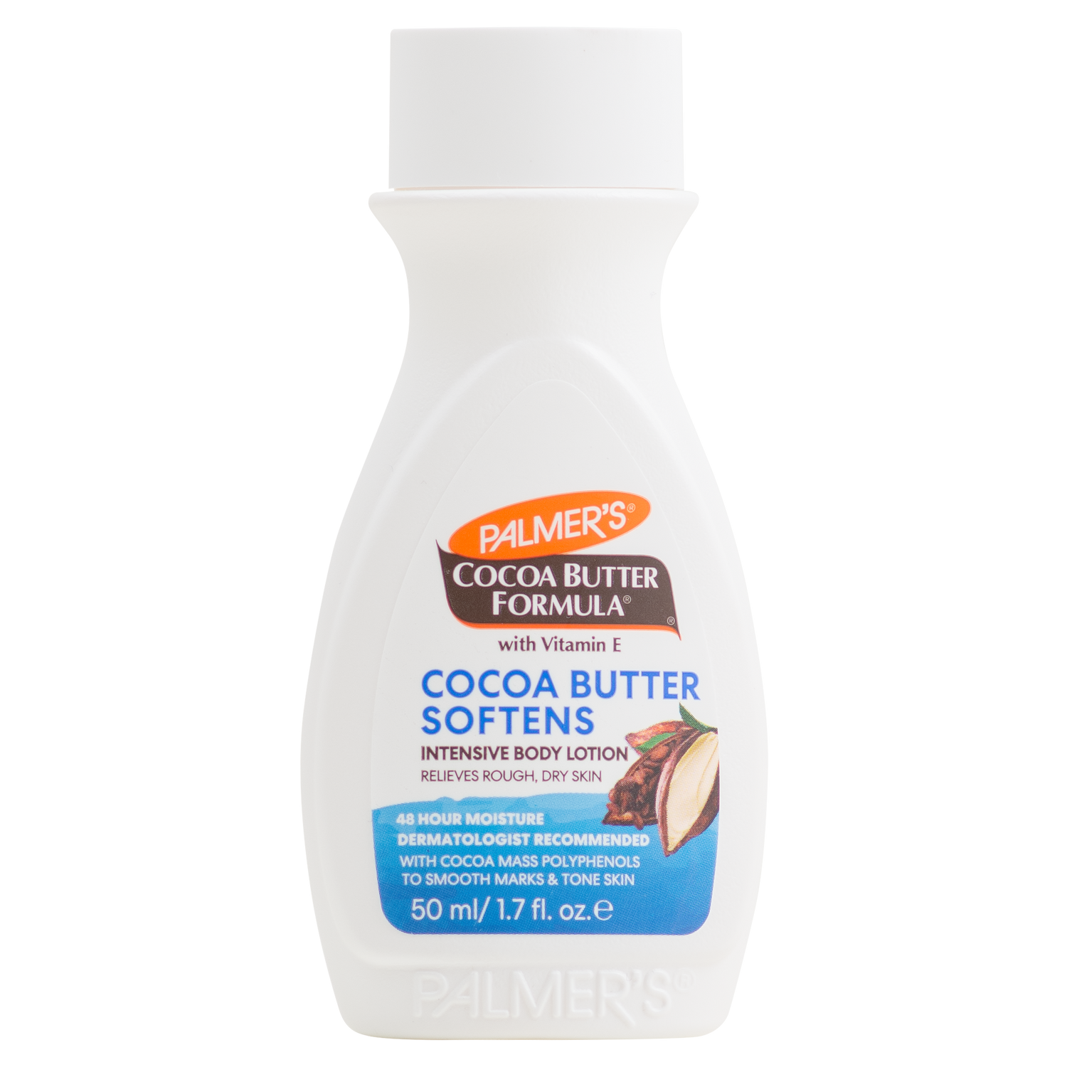 A 50 ml bottle of Palmer's Cocoa Butter Softens Intensive Body Lotion on a solid white background.