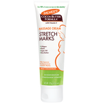 A white squeeze tube of Palmer's Cocoa Butter Formula Massage Cream for Stretch Marks, featuring orange and green text and graphics on a white background.
