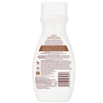 Back view of a white bottle with text and a barcode on a white background