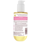 The back side of a bottle of Palmer's Cocoa Butter Formula Lemon Sorbet Brightening Body Oil with a white pump dispenser, shown against a plain white background.