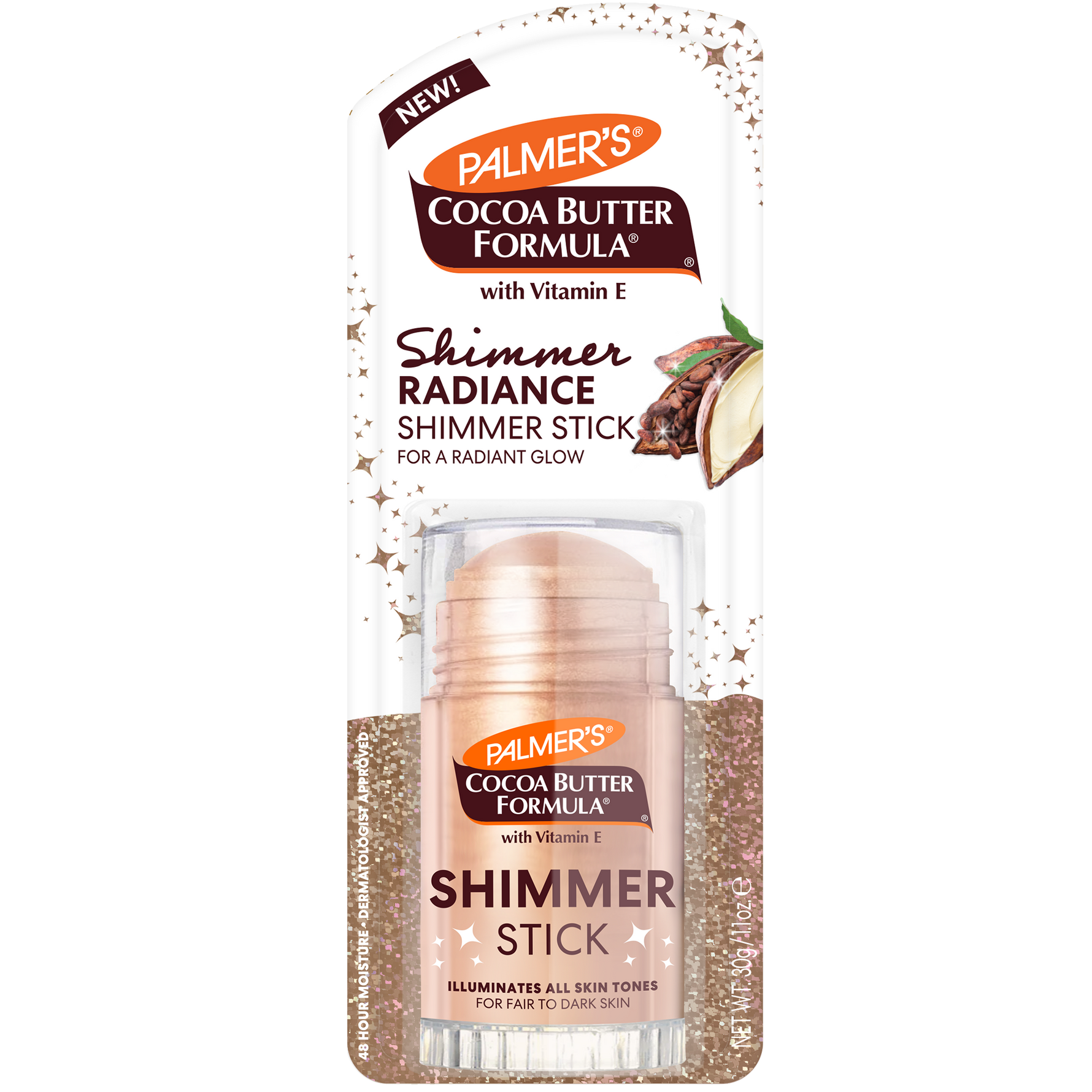 Palmer's Cocoa Butter Formula Shimmer Radiance Stick packaging on a white background