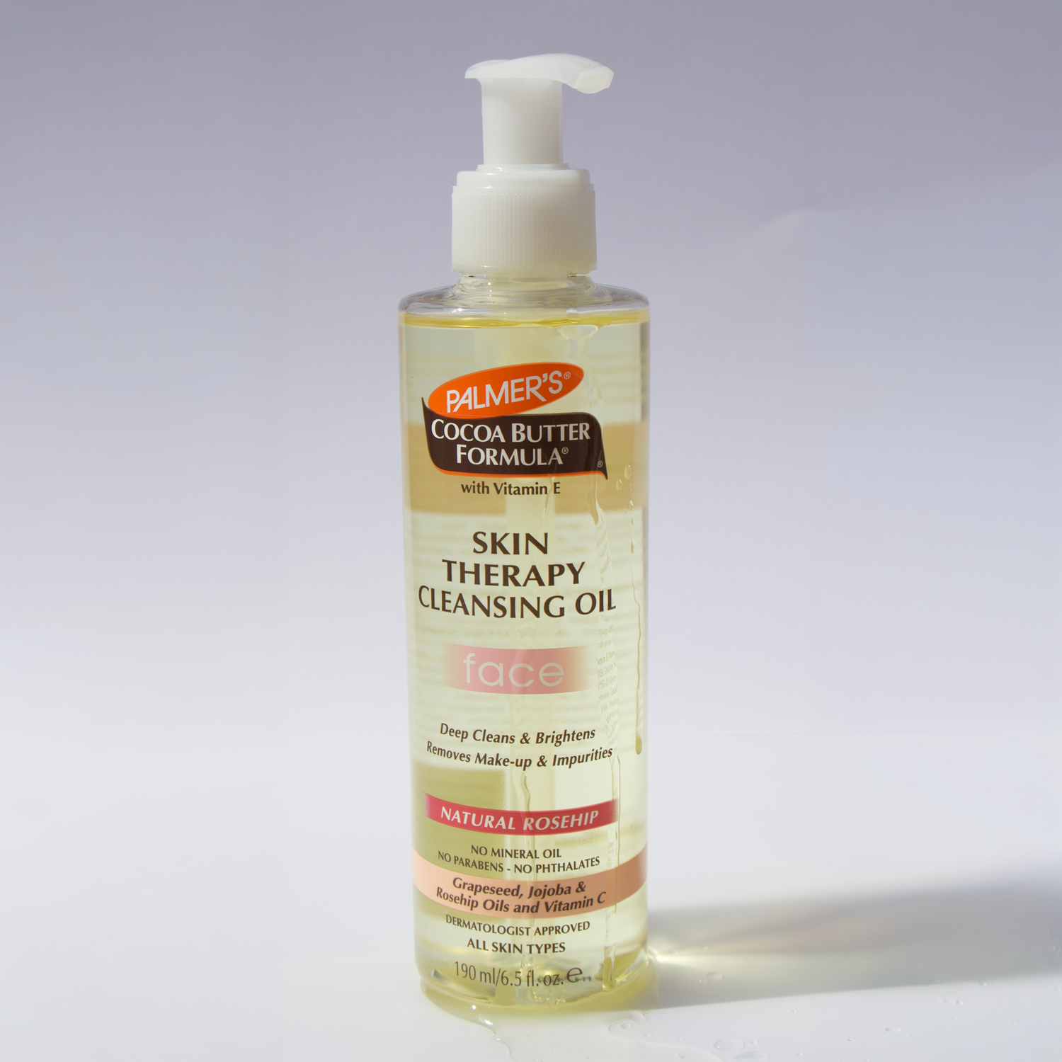 Bottle of Palmer's Skin Therapy Cleansing Oil on a white background