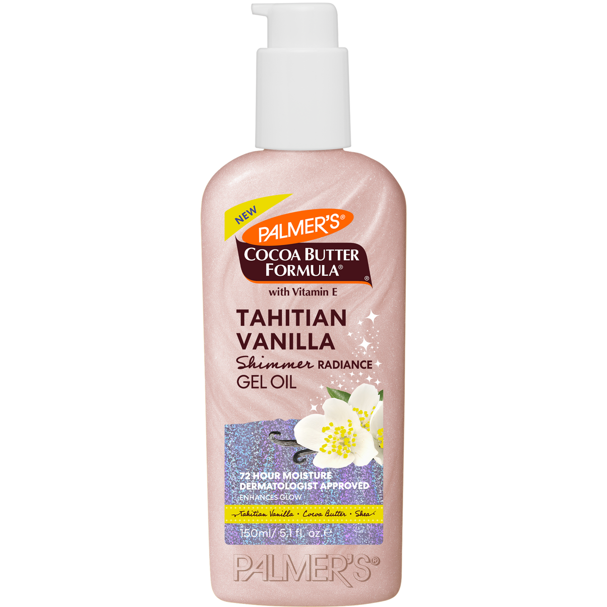 This is a picture of Palmer's Tahitian Vanilla Shimmer Radiance Gel Oil enchnaces glow for radiant skin
