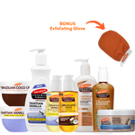 Palmer's Ultimate Glow Bundle products shown next to each other, with BONUS exfoliating glove in orange