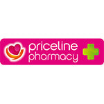 This is the Priceline Pharmacy Australia logo, pink rectangle with priceline pharmacy in white text with a pink heart on the left and a green plus sign on the right. 