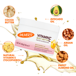 Palmer's Vitamine E body butter with ingredients listed on a white background